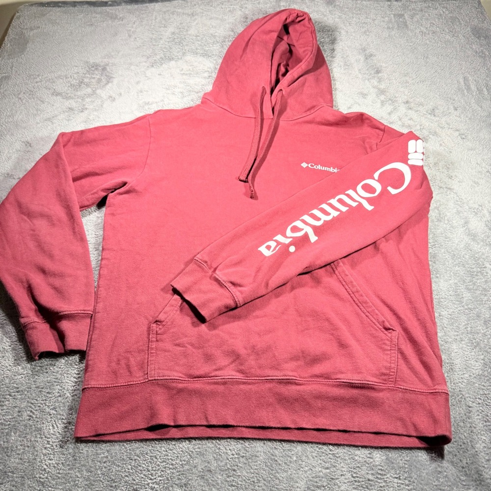 Columbia Mens Logo‎ Pullover Hoodie Maroon Sleeve Graphic XM6664 Large